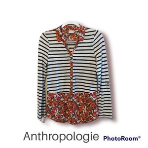 Anthropologie Postmark Striped Floral Blouse Size Small EUC